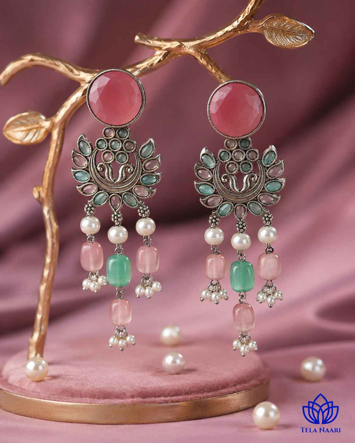 Pink Sky Blue Ezrine Silver-Plated Dangler Earrings