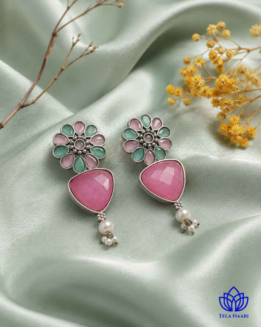 Pink Idaya Silver-Plated Earrings