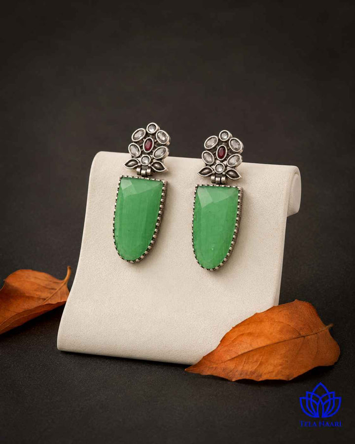 Idai Bold Light Green Silver-Plated Statement Earrings for Women
