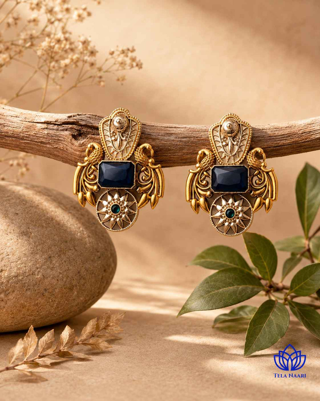 Nilofer Blue Dual Tone Earrings