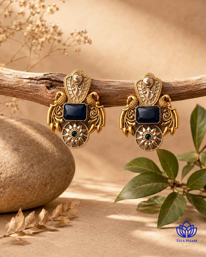 Nilofer Blue Dual Tone Earrings