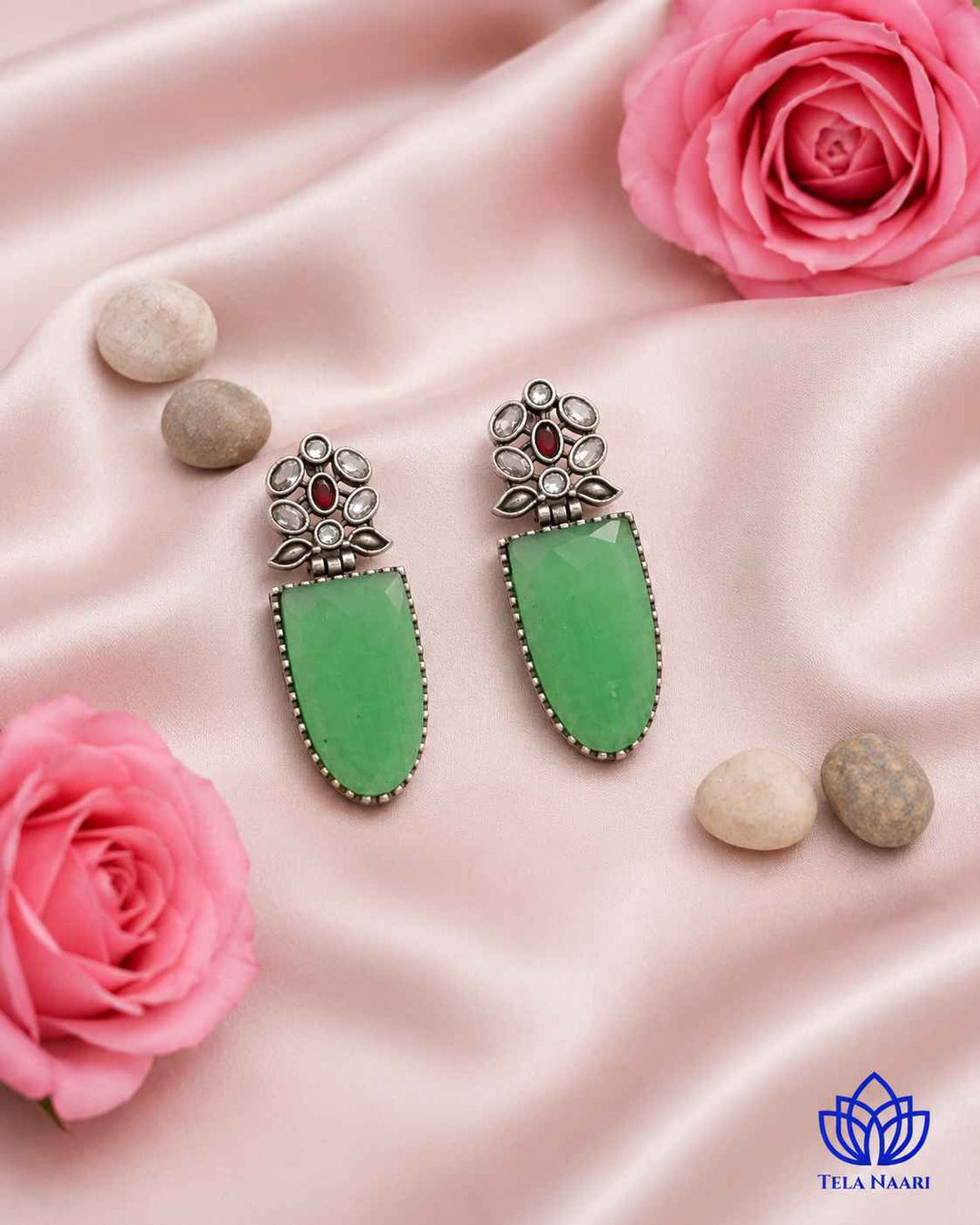 Idai Bold Light Green Silver-Plated Statement Earrings for Women