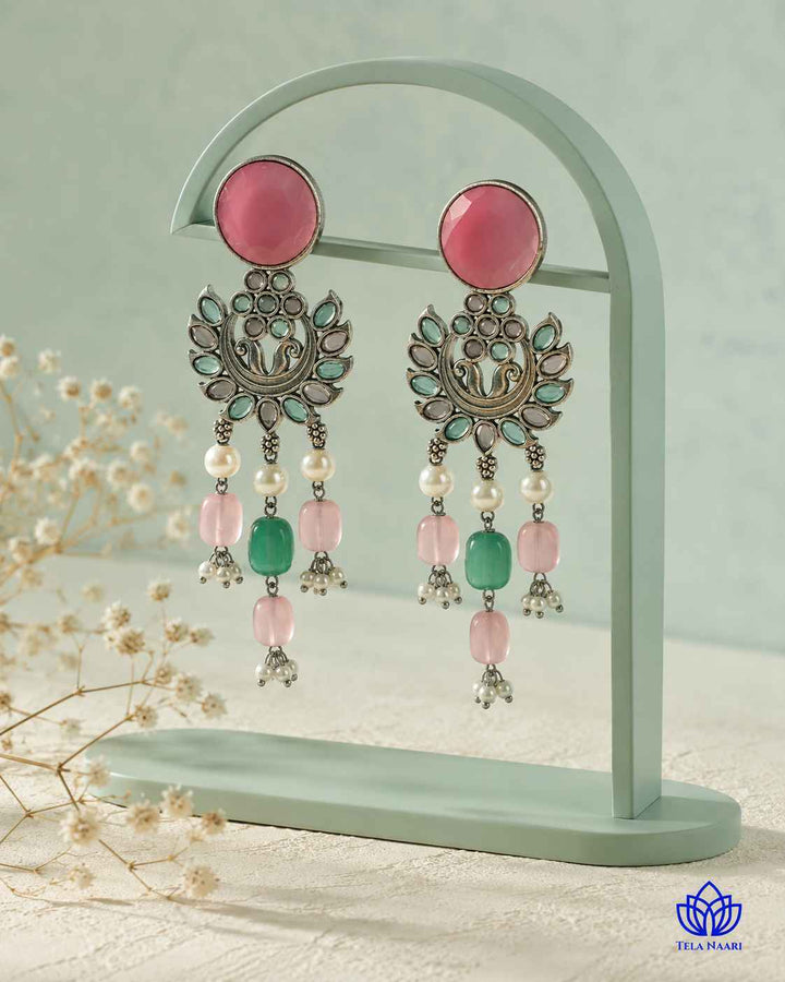 Pink Sky Blue Ezrine Silver-Plated Dangler Earrings