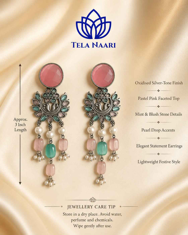Pink Sky Blue Ezrine Silver-Plated Dangler Earrings