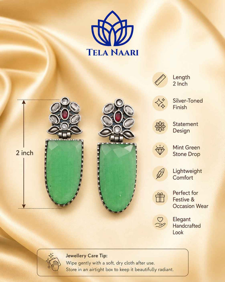 Idai Bold Light Green Silver-Plated Statement Earrings for Women