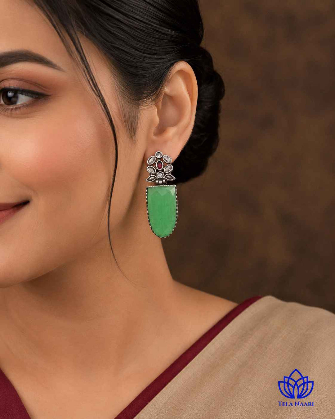 Idai Bold Light Green Silver-Plated Statement Earrings for Women