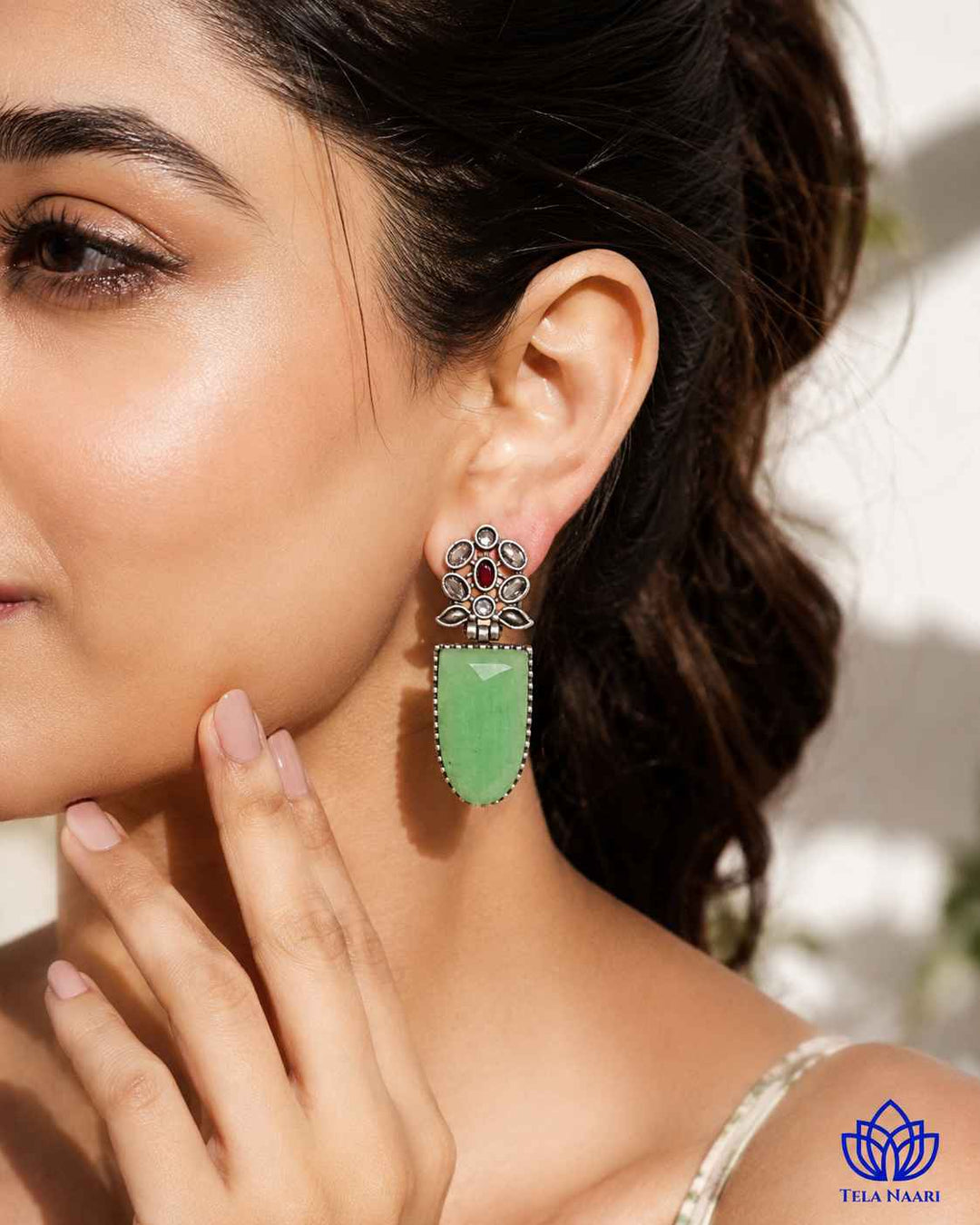 Idai Bold Light Green Silver-Plated Statement Earrings for Women