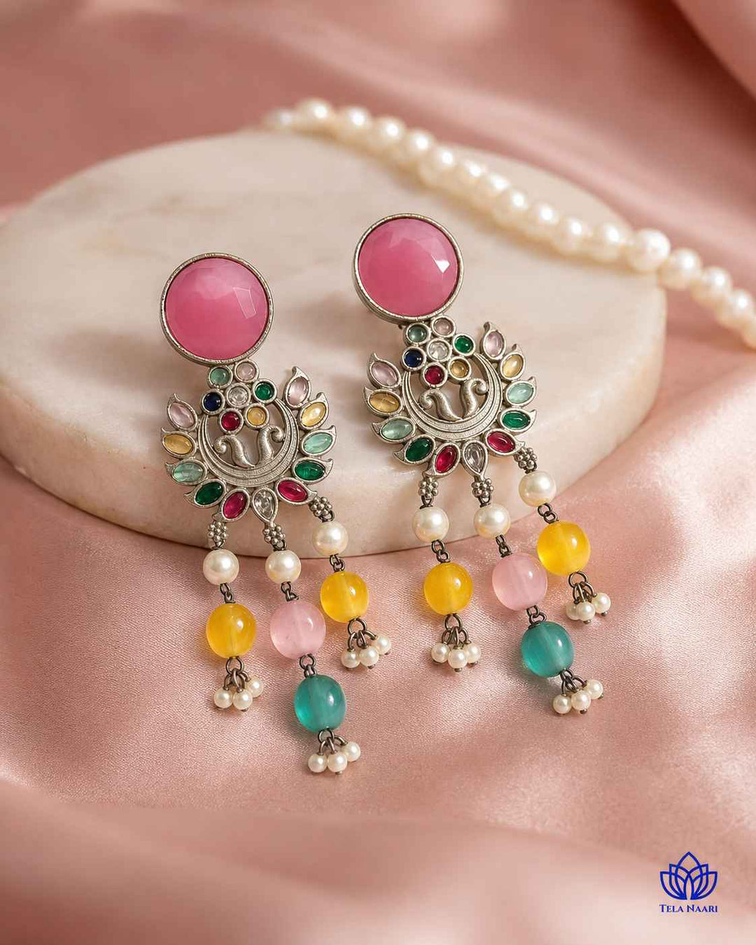 Pink Ezrine Silver-Plated Dangler Earrings