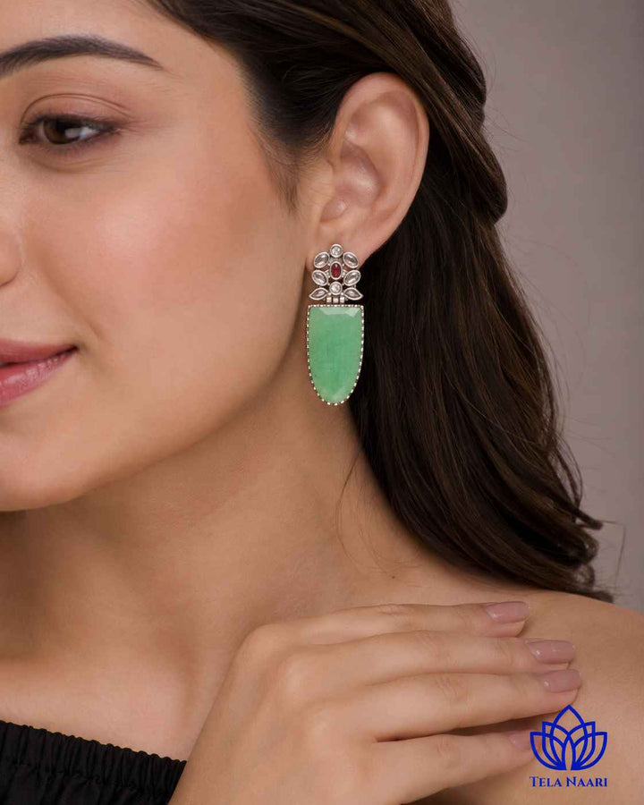 Idai Bold Light Green Silver-Plated Statement Earrings for Women
