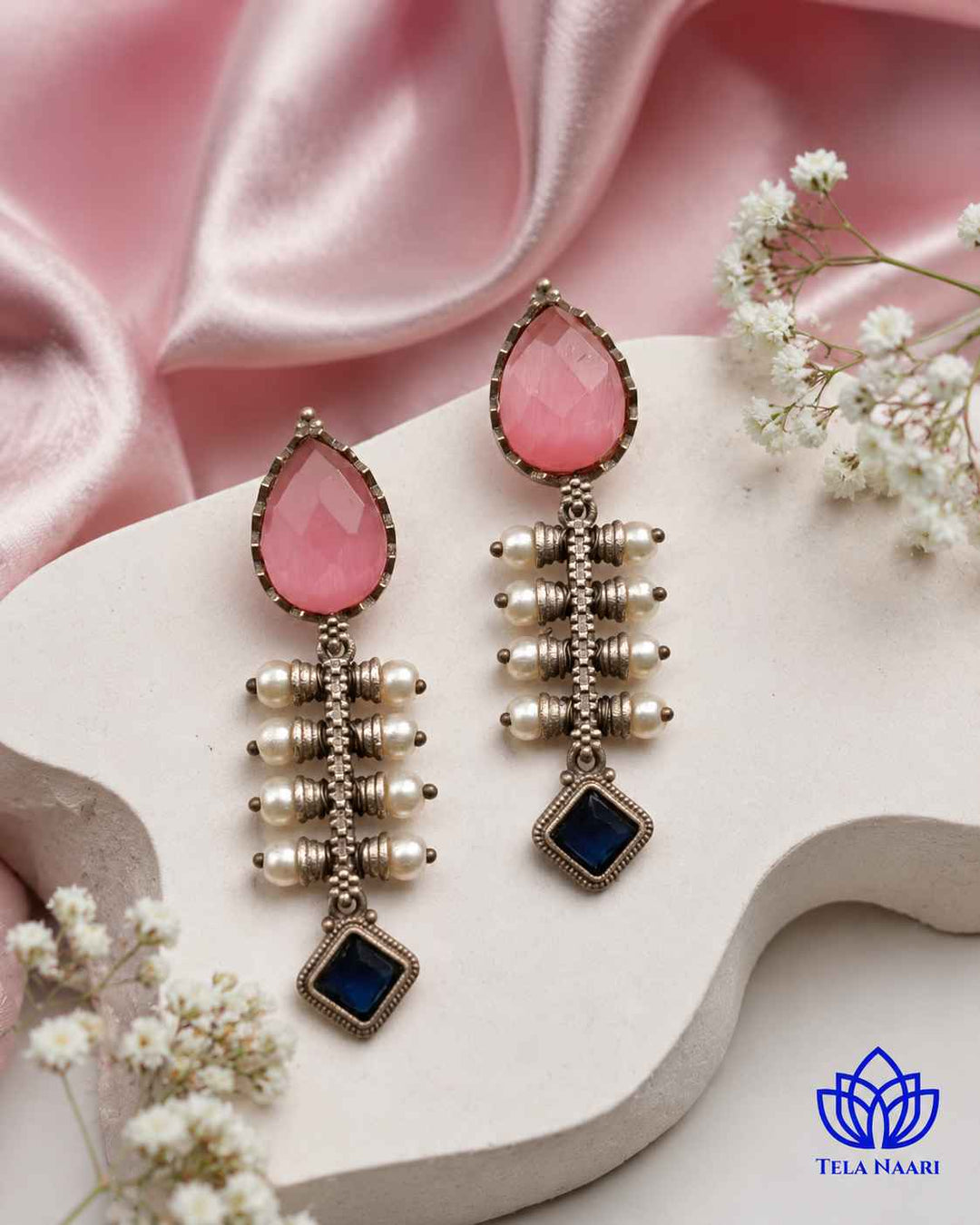 Aashita Silver-plated Tear Pink Drop Earrings