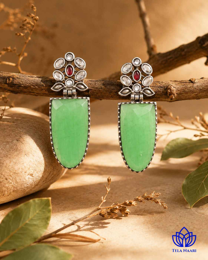 Idai Bold Light Green Silver-Plated Statement Earrings for Women