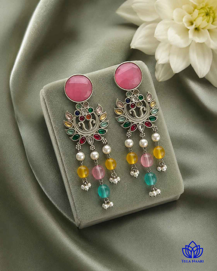 Pink Ezrine Silver-Plated Dangler Earrings