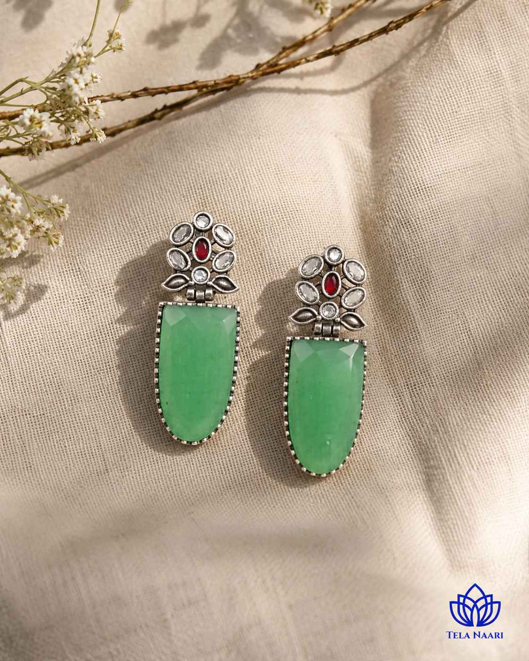 Idai Bold Light Green Silver-Plated Statement Earrings for Women