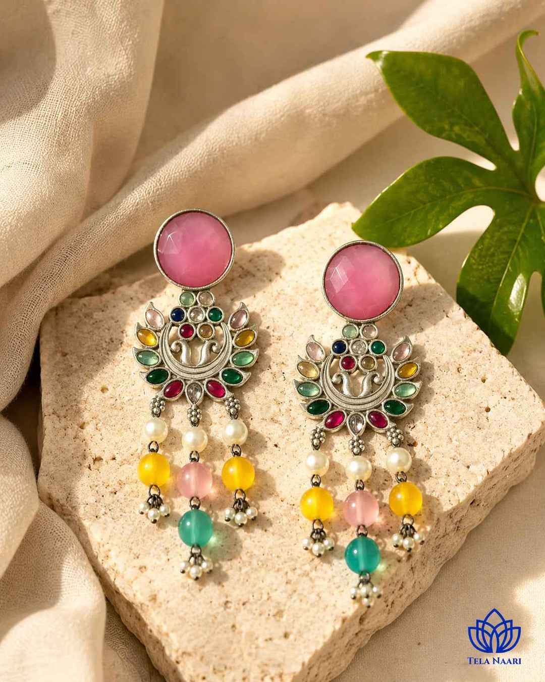 Pink Ezrine Silver-Plated Dangler Earrings