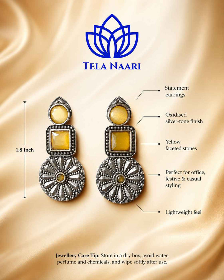 Yellow Eshani Silver Oxidised Stud Earrings