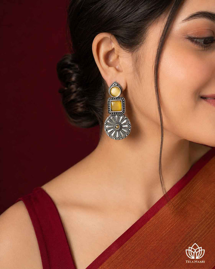 Yellow Eshani Silver Oxidised Stud Earrings