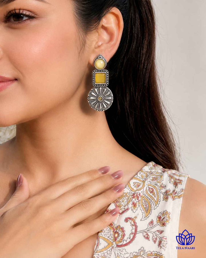 Yellow Eshani Silver Oxidised Stud Earrings