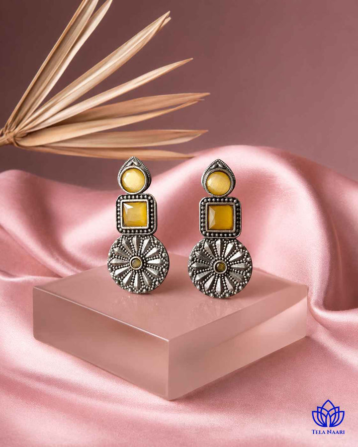 Yellow Eshani Silver Oxidised Stud Earrings