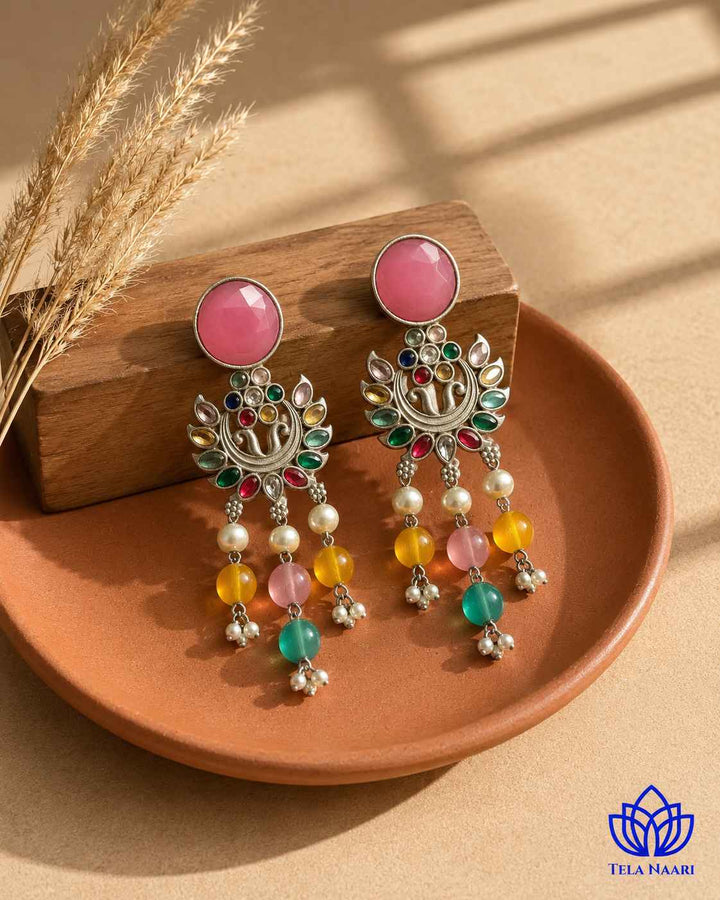 Pink Ezrine Silver-Plated Dangler Earrings
