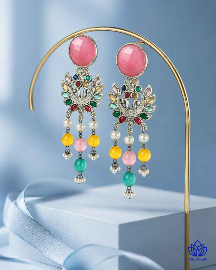 Pink Ezrine Silver-Plated Dangler Earrings