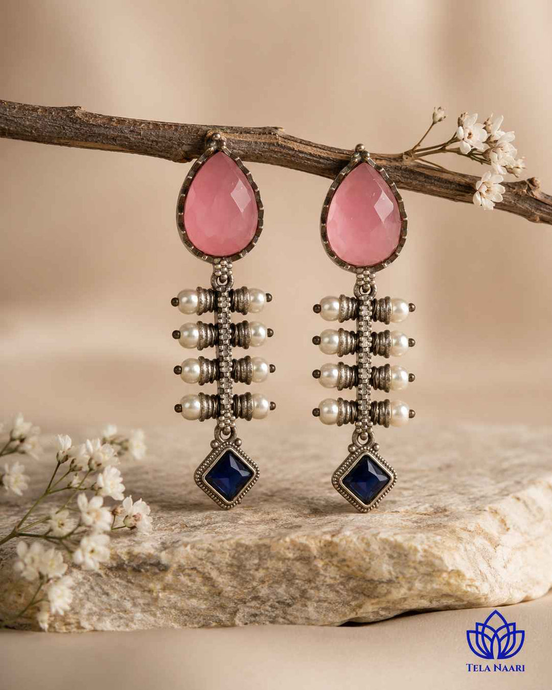 Aashita Silver-plated Tear Pink Drop Earrings