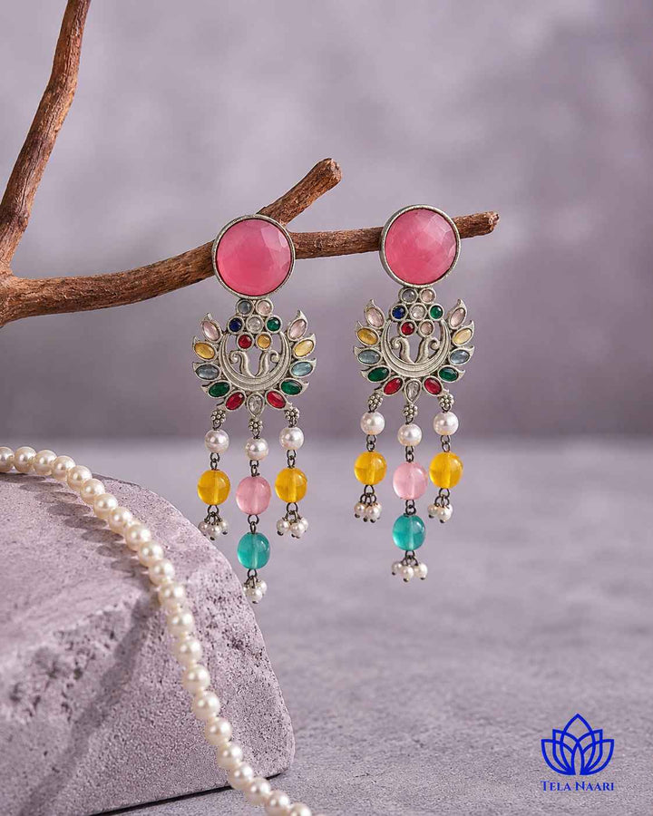 Pink Ezrine Silver-Plated Dangler Earrings