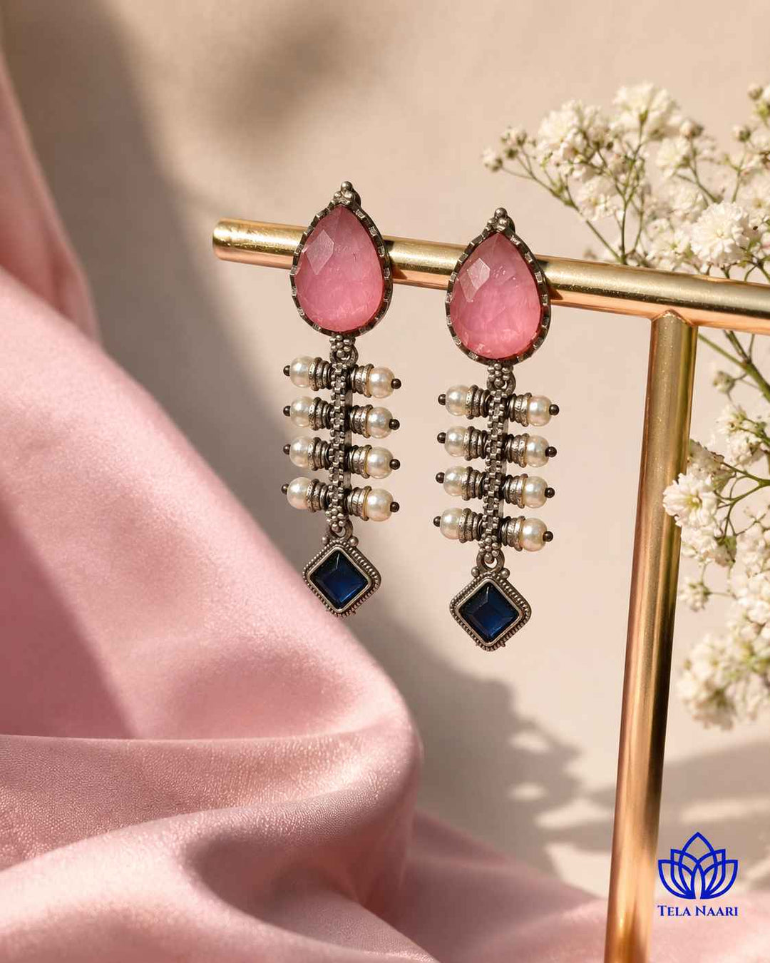 Aashita Silver-plated Tear Pink Drop Earrings