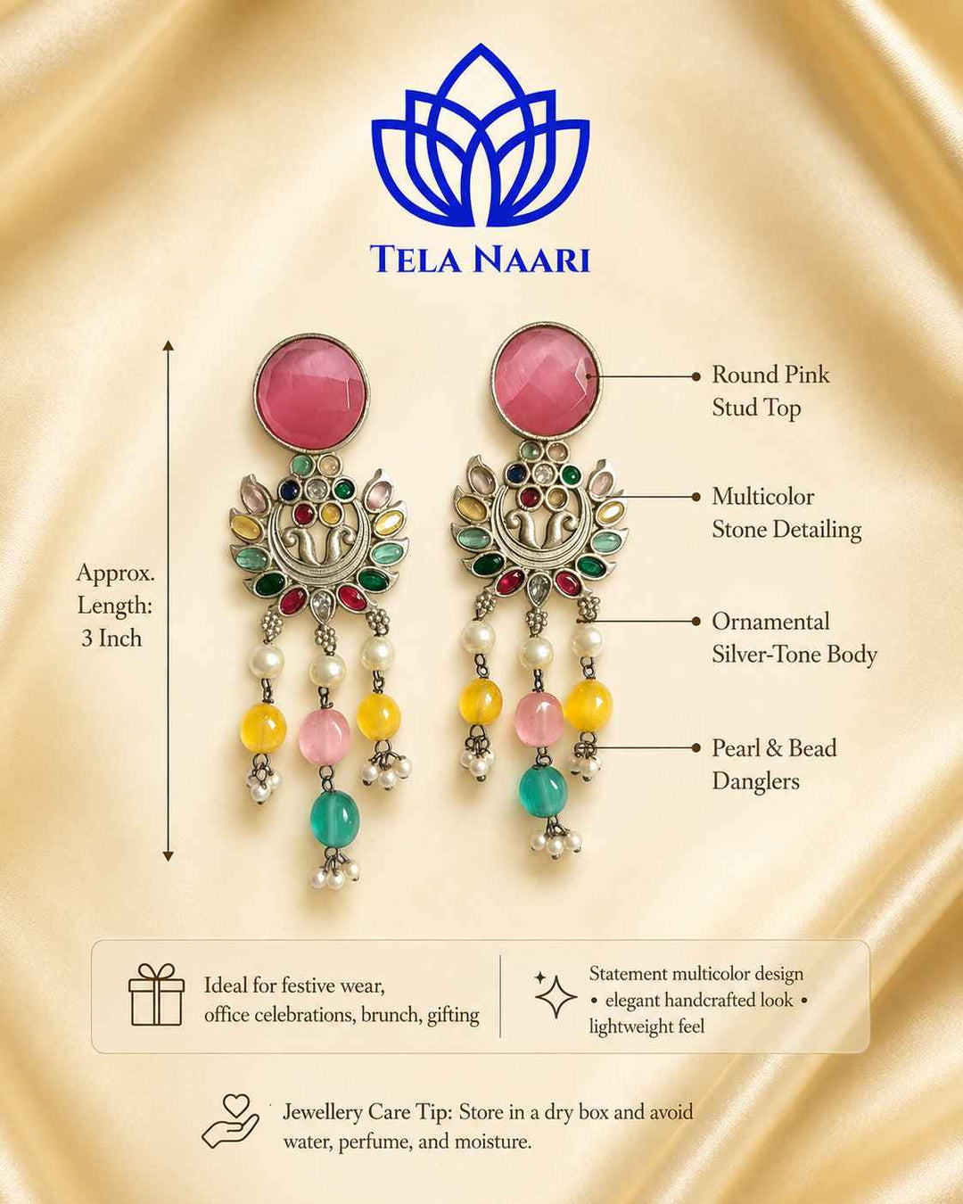 Pink Ezrine Silver-Plated Dangler Earrings