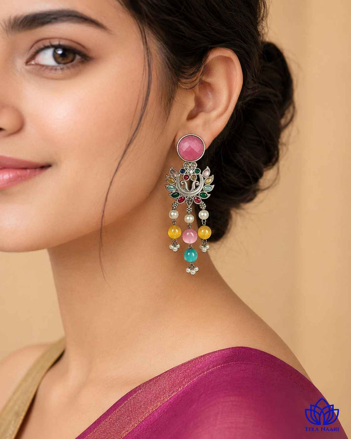 Pink Ezrine Silver-Plated Dangler Earrings