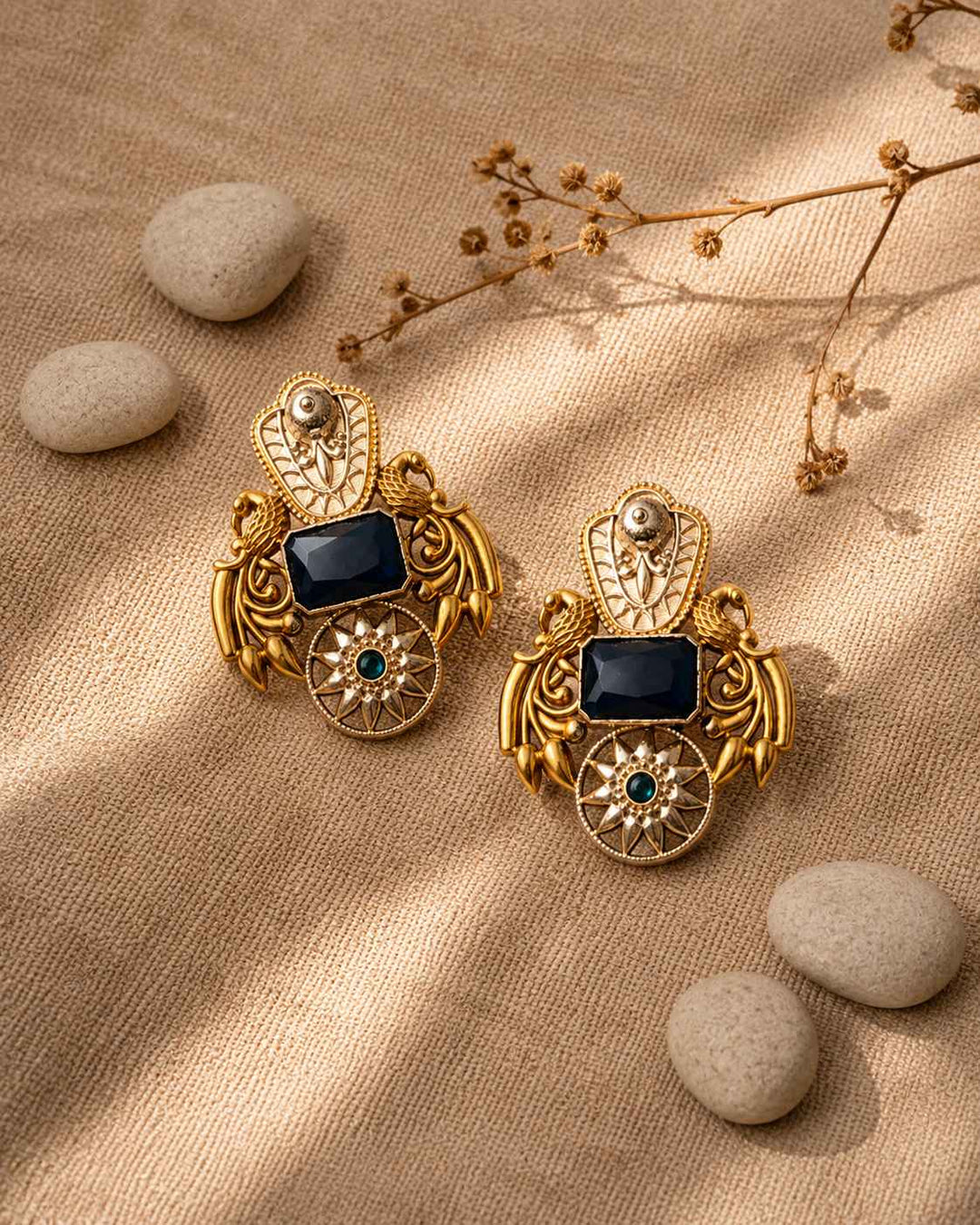 Nilofer Blue Dual Tone Earrings