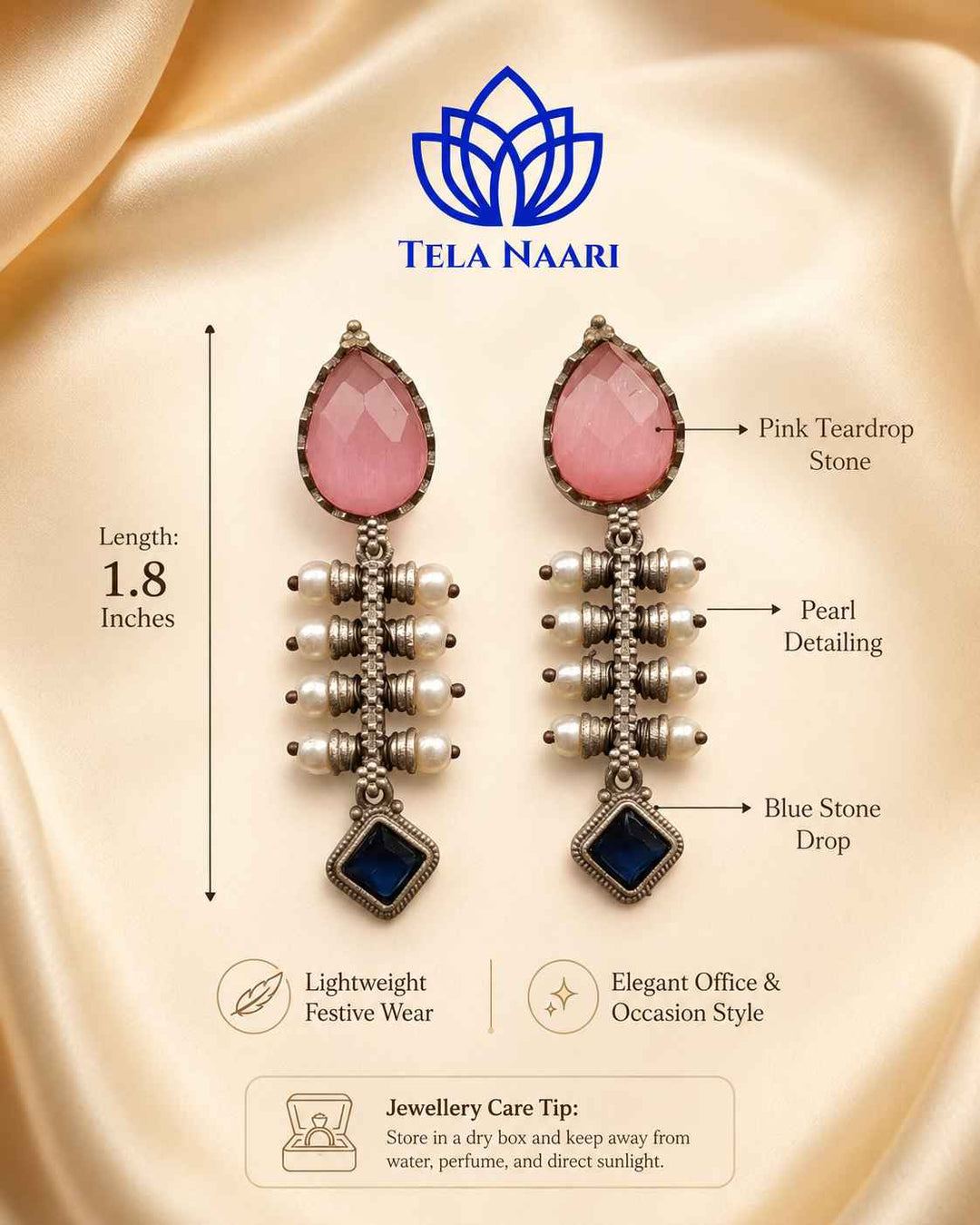 Aashita Silver-plated Tear Pink Drop Earrings