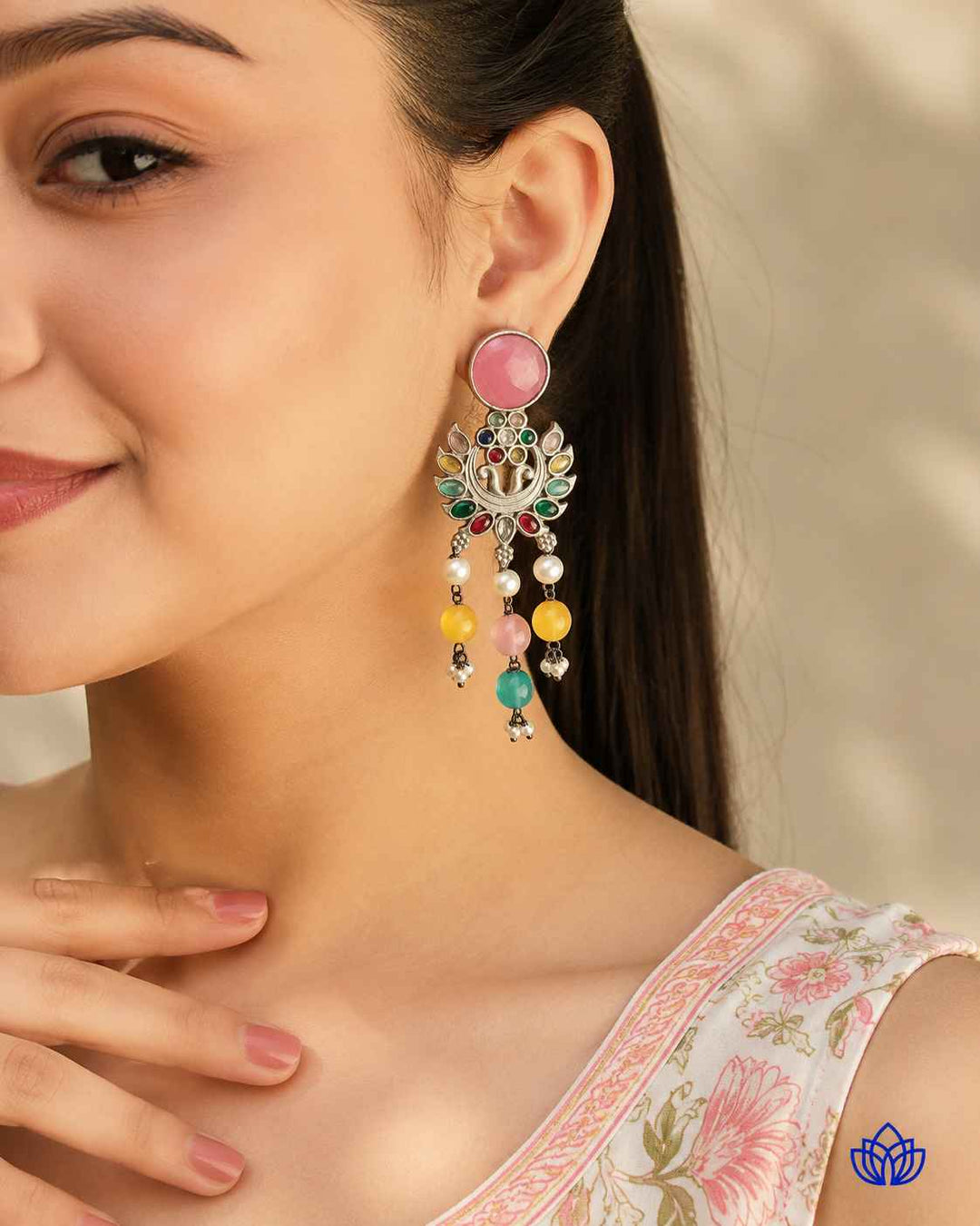 Pink Ezrine Silver-Plated Dangler Earrings