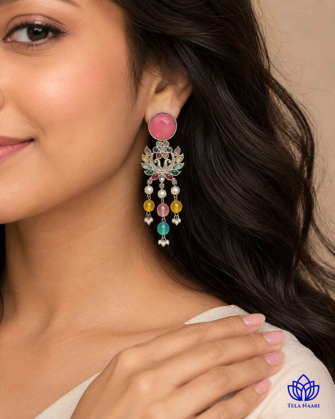 Pink Ezrine Silver-Plated Dangler Earrings