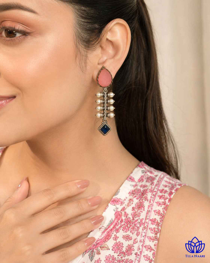 Aashita Silver-plated Tear Pink Drop Earrings