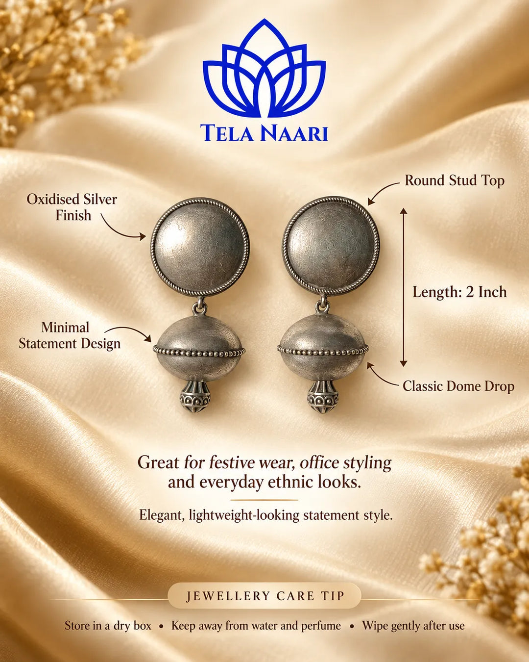 Silver Oxidised Earrings for Women | Ethnic Festive Jewellery | TelaNaari