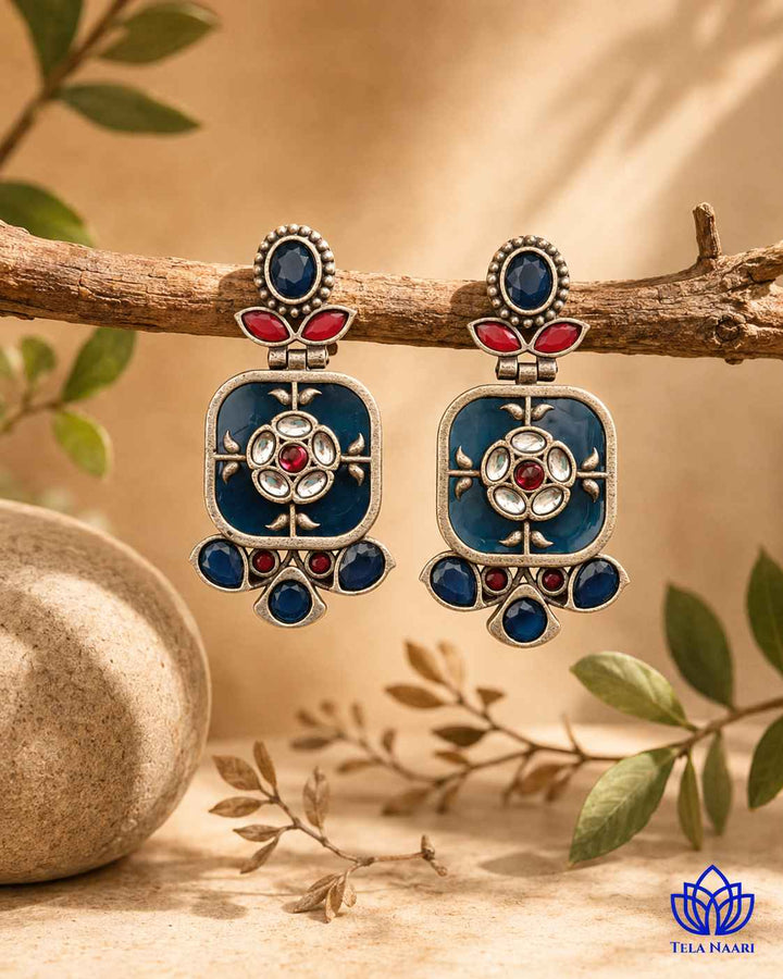 Gavi Silver Plated Blue Dangler Earrings