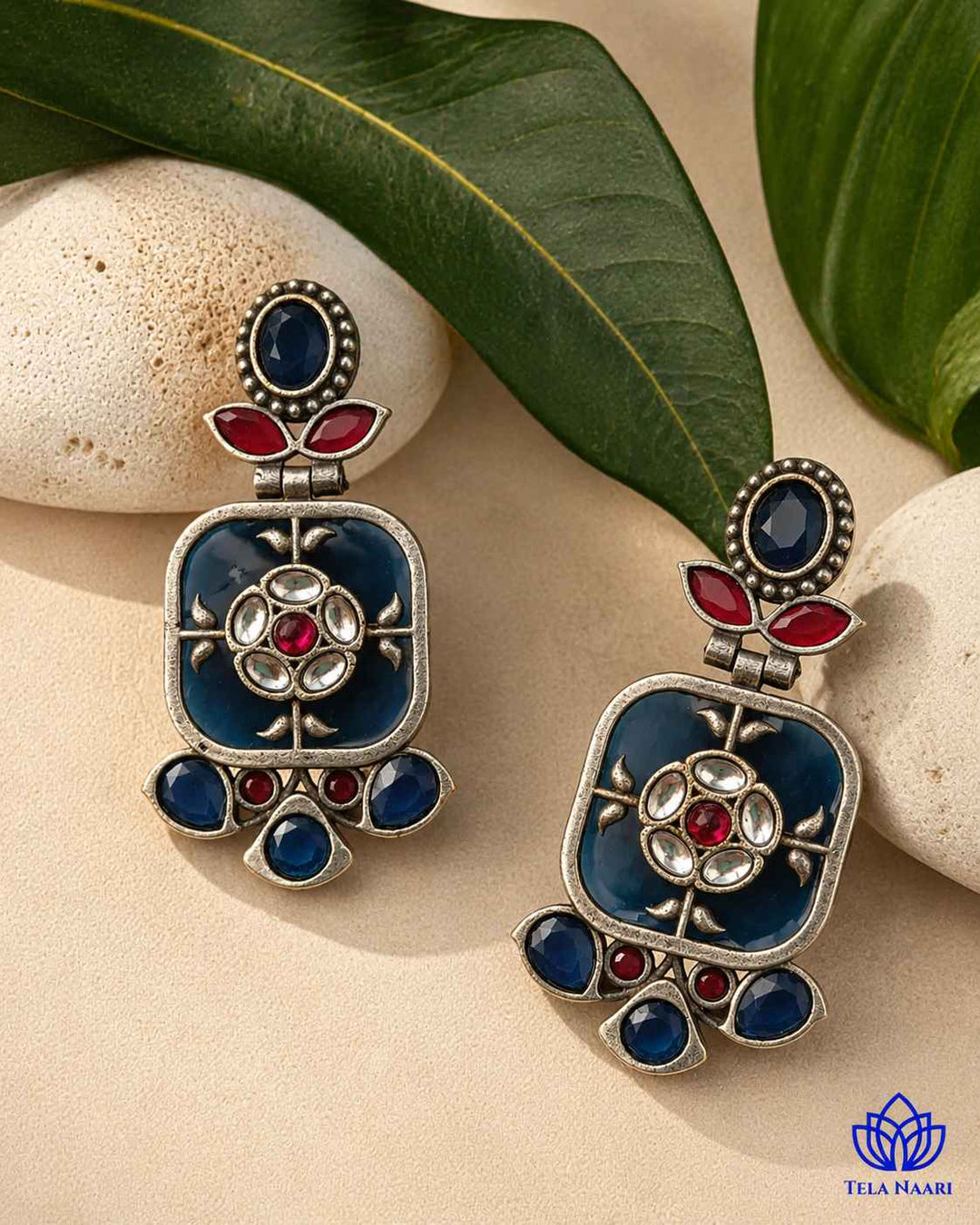 Gavi Silver Plated Blue Dangler Earrings