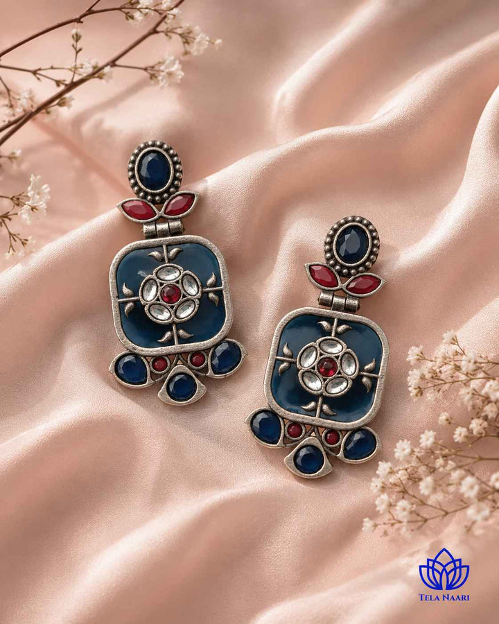 Gavi Silver Plated Blue Dangler Earrings