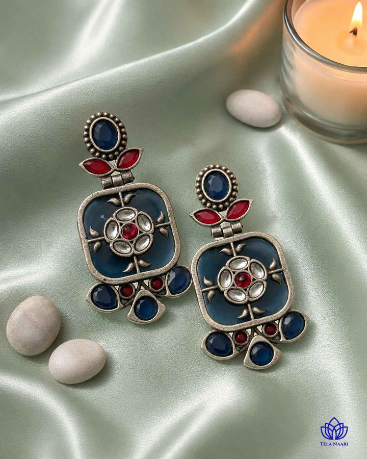 Gavi Silver Plated Blue Dangler Earrings