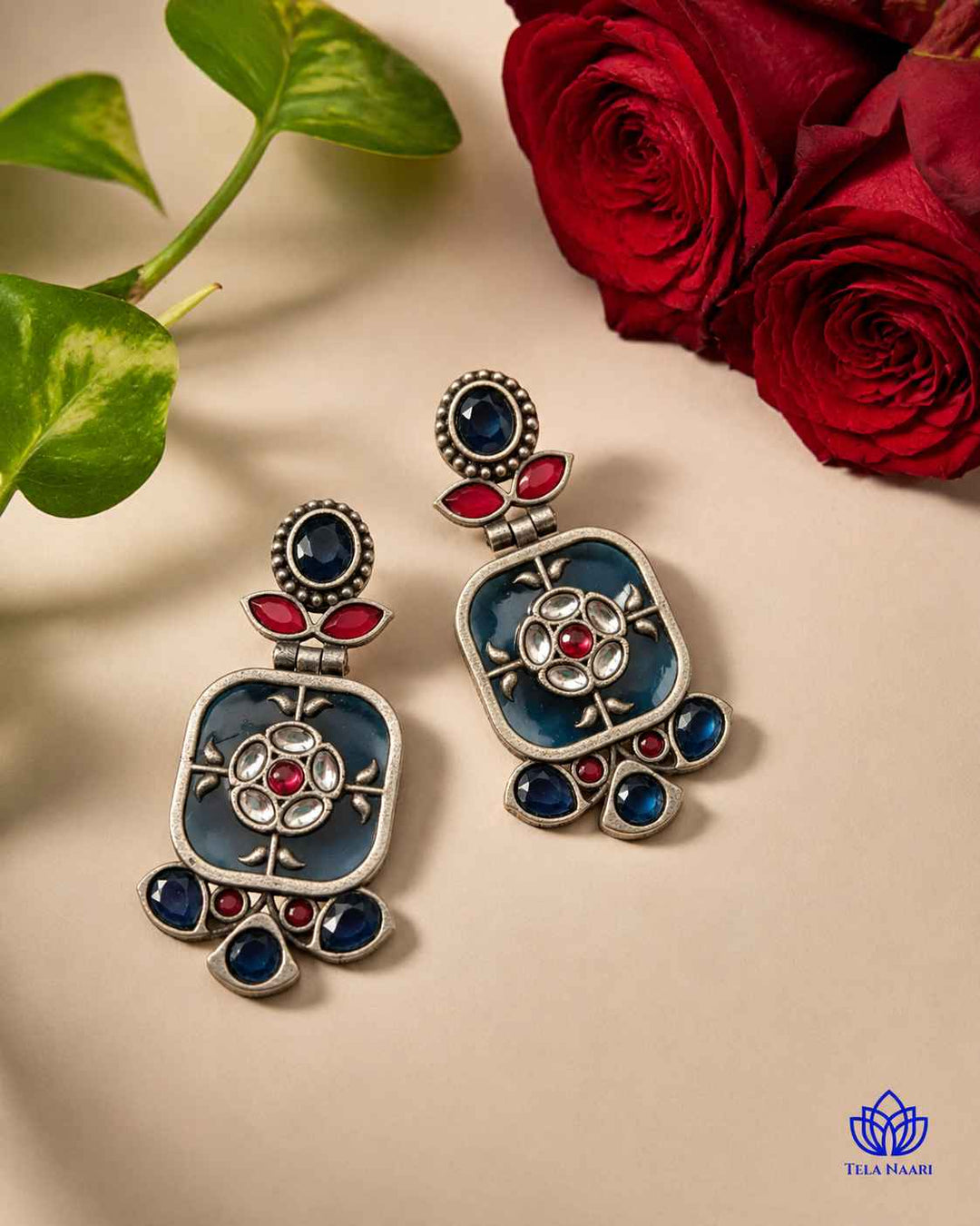 Gavi Silver Plated Blue Dangler Earrings