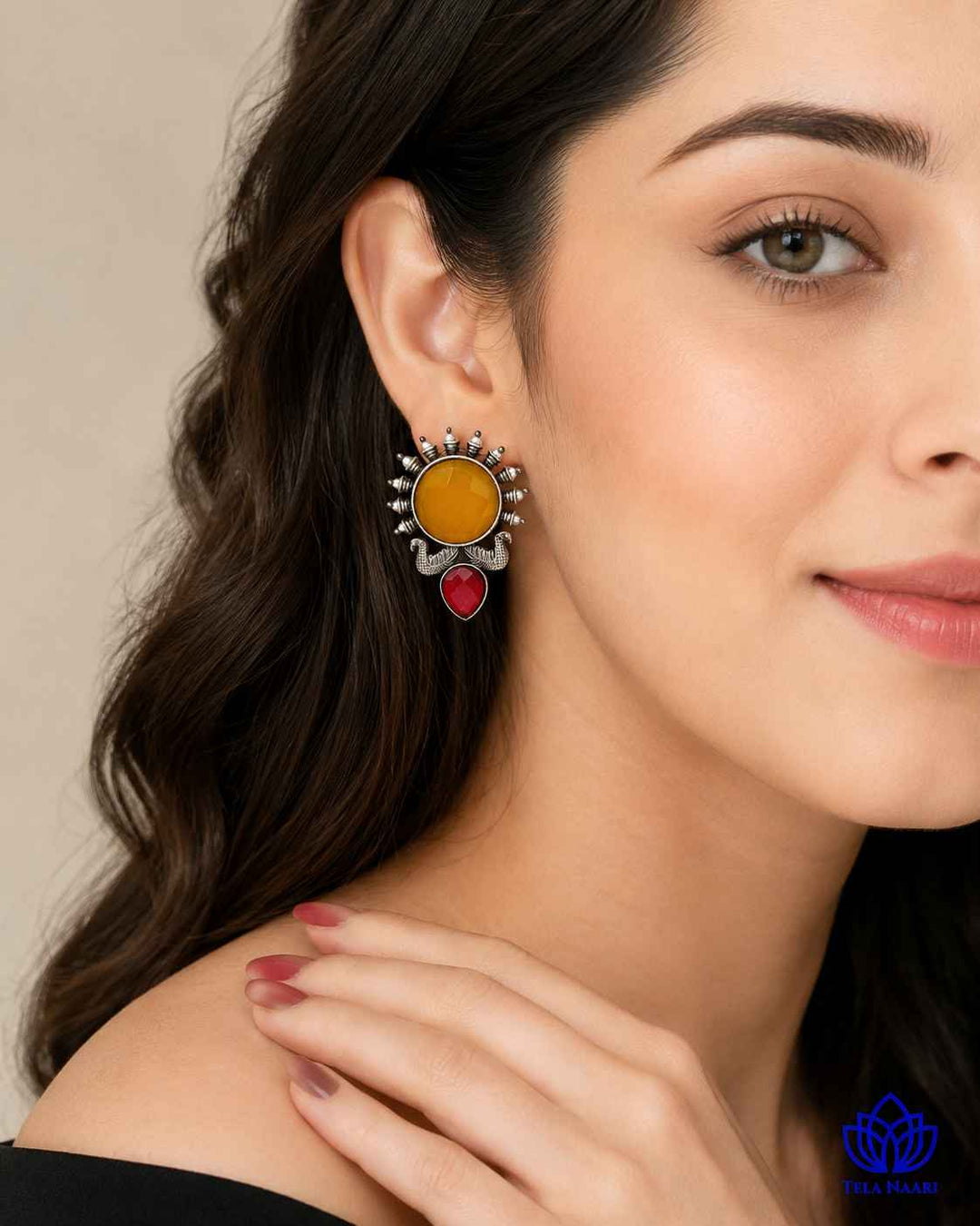 Sunburst Oxidised Yellow Silver-Plated Earrings