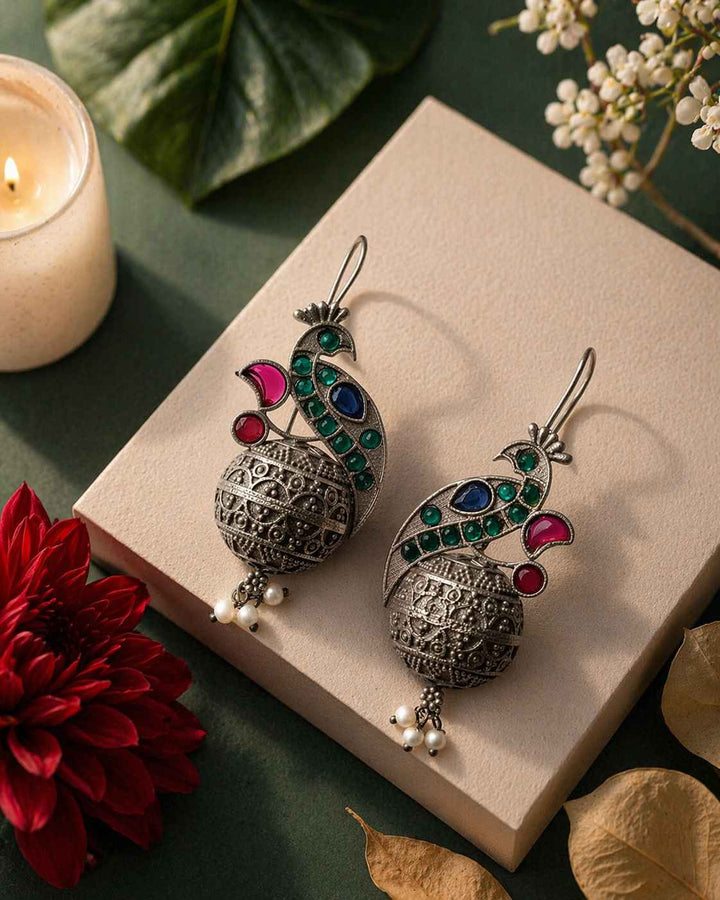 Classic Iravati Silver Plated Green Hook Earrings