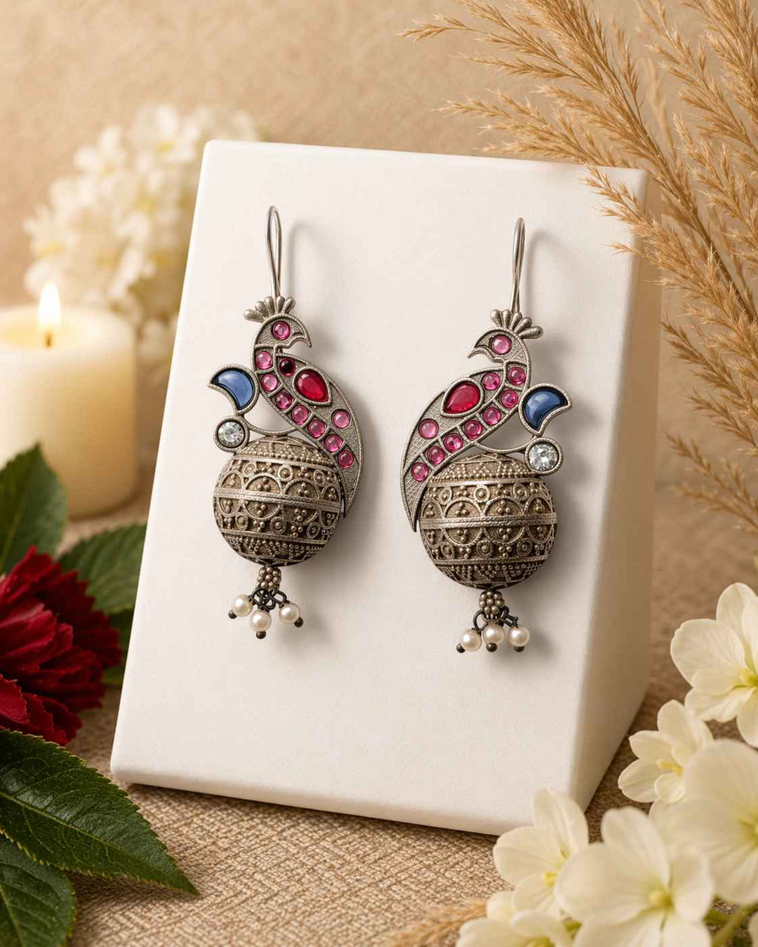 Classic Iravati Silver Plated Red Hook Earrings