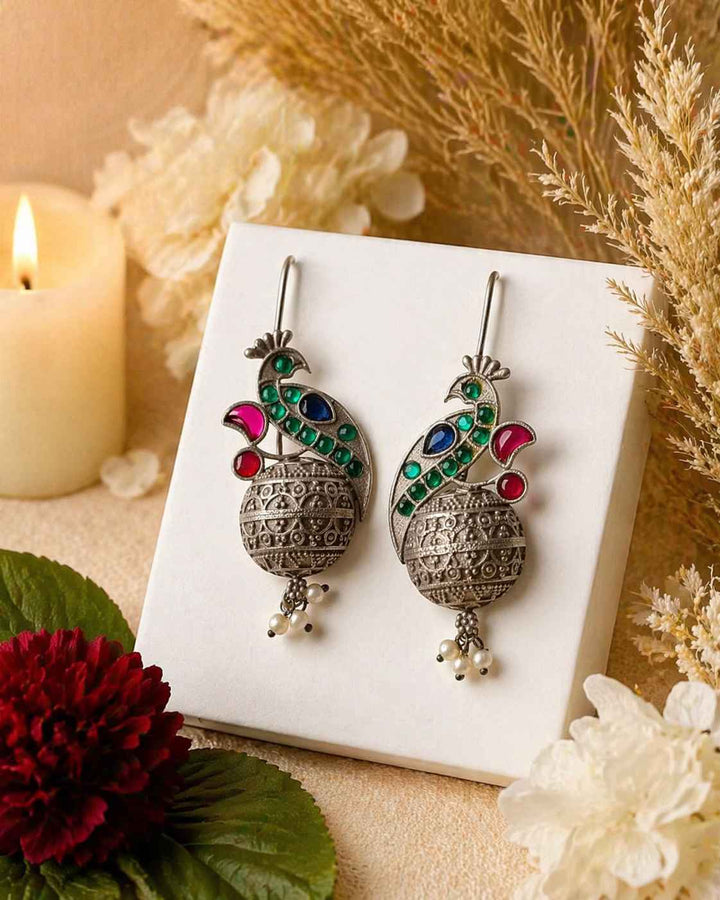 Classic Iravati Silver Plated Green Hook Earrings