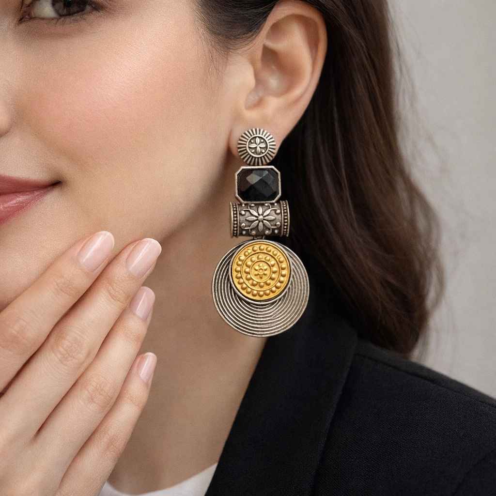 Aashtha Silver Plated Dual Tone Earrings