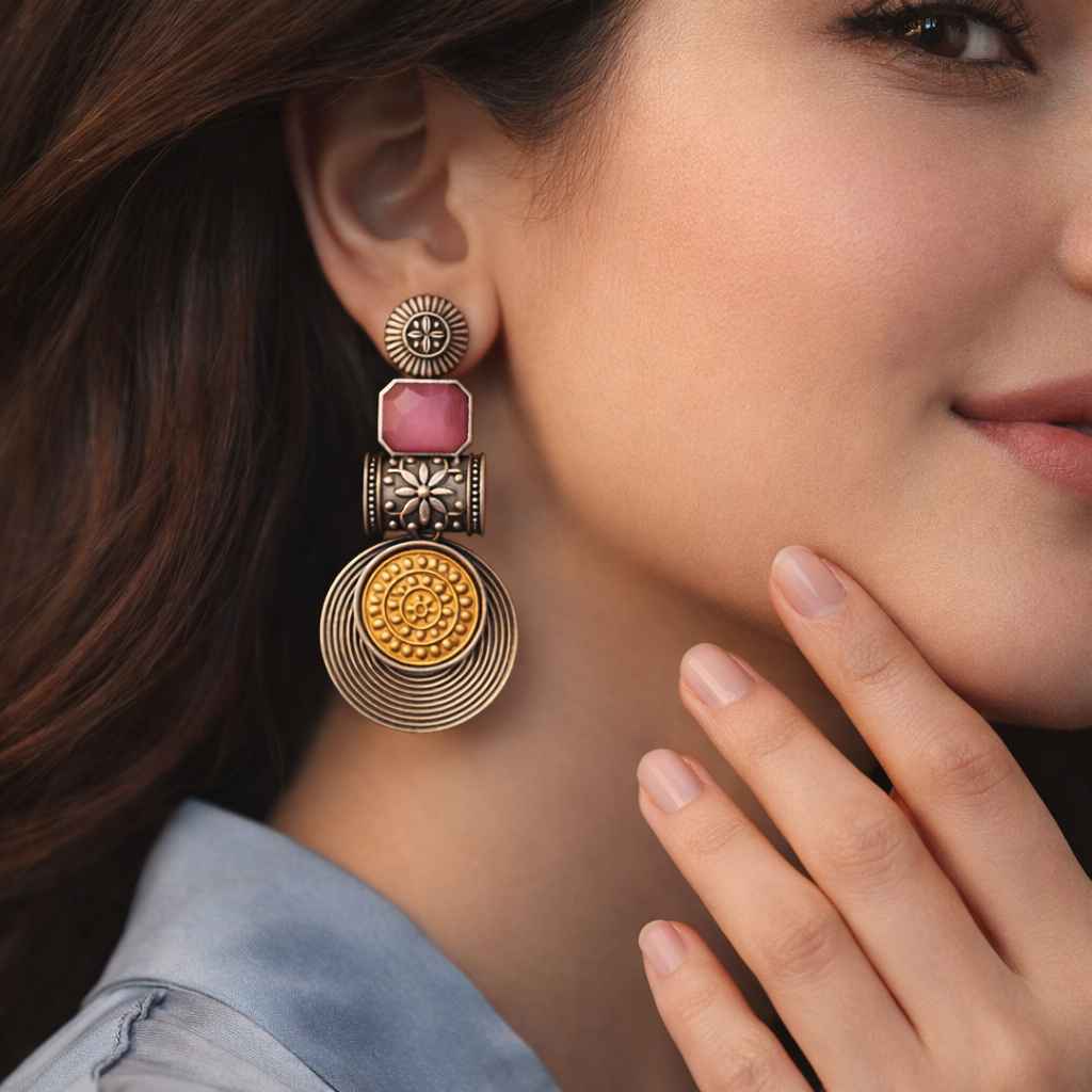 Aashtha Silver Plated Dual Tone Earrings