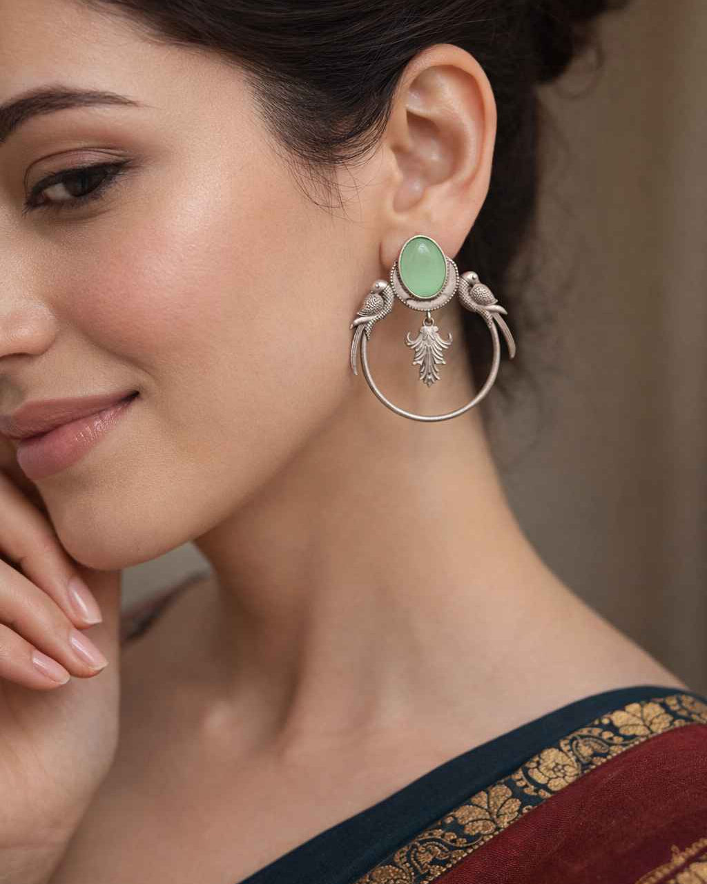 Classic Indumati Parrot Silver Plated Earrings