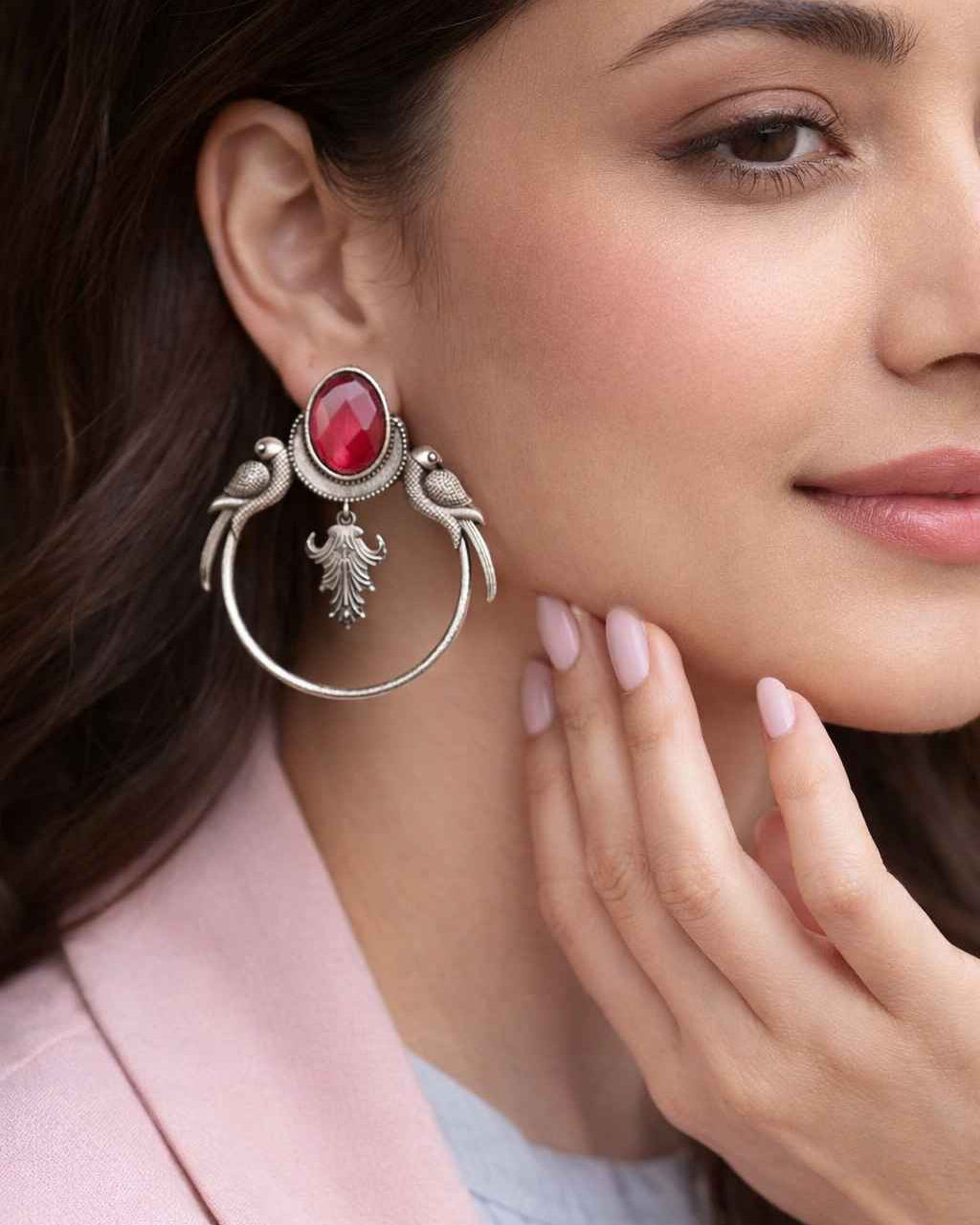 Classic Indumati Parrot Silver Plated Earrings