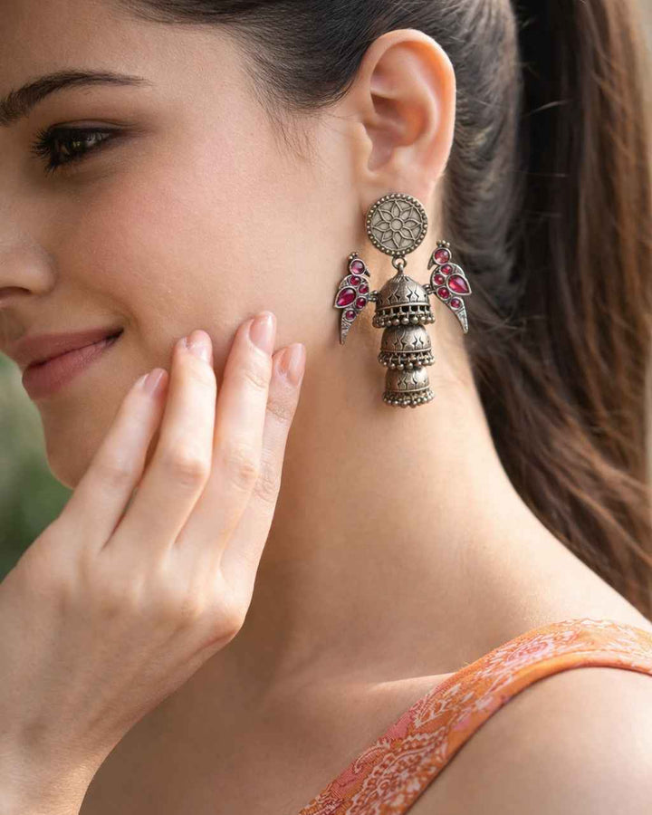 Telanaari Timeless Alpira Silver Plateda Jhumki Earrings