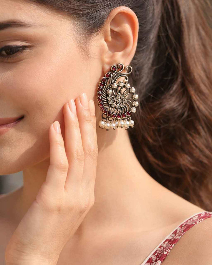 Telanaari Timeless Akaljeet Silver Plated Pearl Stud Earrings